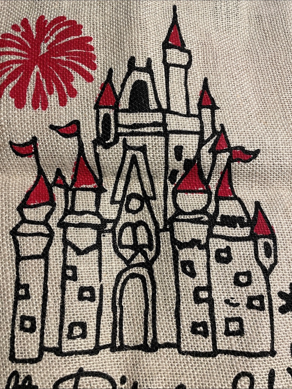 Disney Beige Burlap Castle Tote with Red and Black Accents - Picture 2 of 5